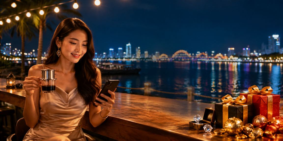 Người dùng tại Đà Nẵng sử dụng ứng dụng casino trên điện thoại trong quán cà phê